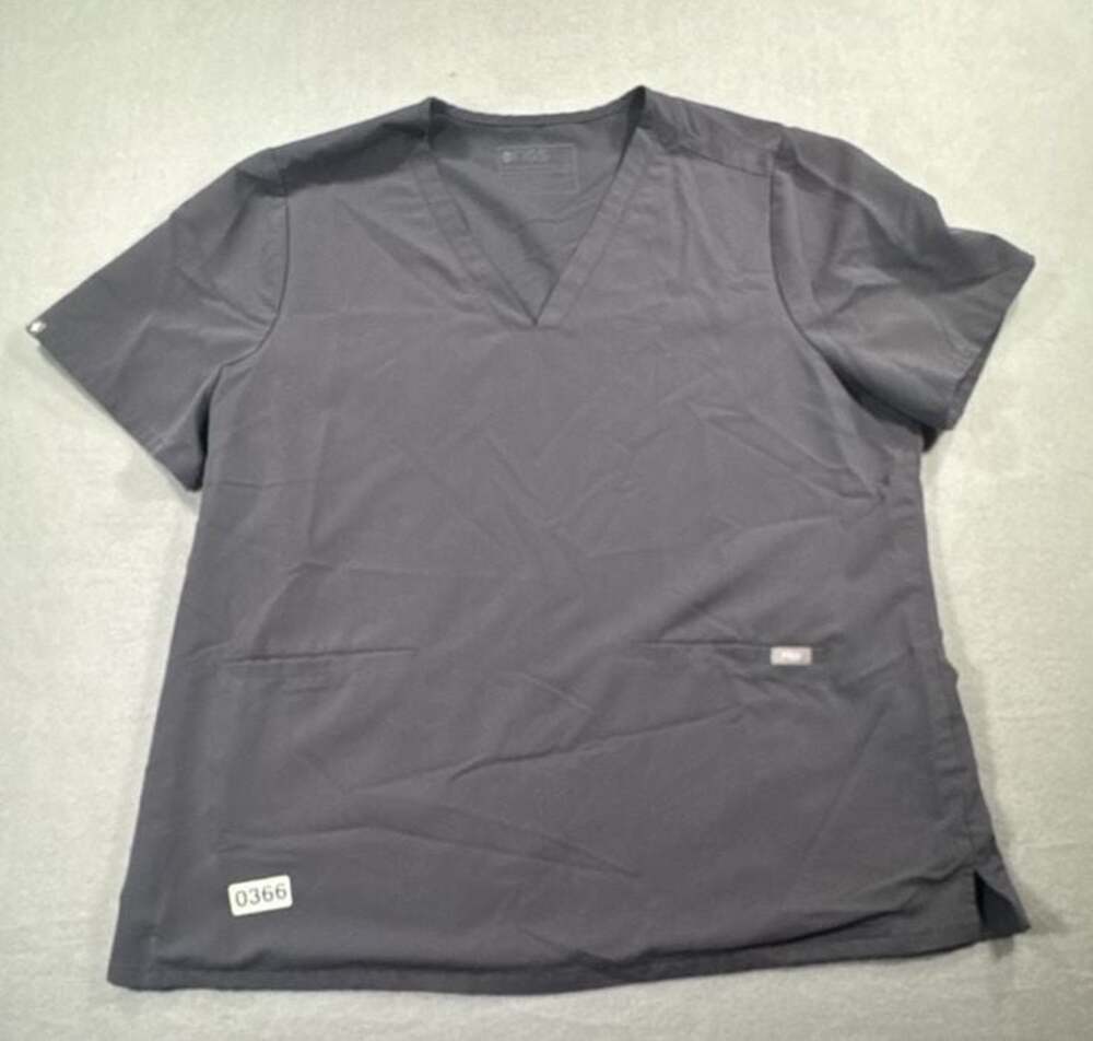 FIGS Technical Collection Scrub Top Women XXL Gray V-Neck 2-Pocket Short Sleeve
